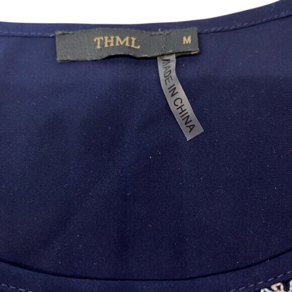 THML Womens Embroidered Navy Sleeveless Blouse Top Size M - Picture 3 of 6
